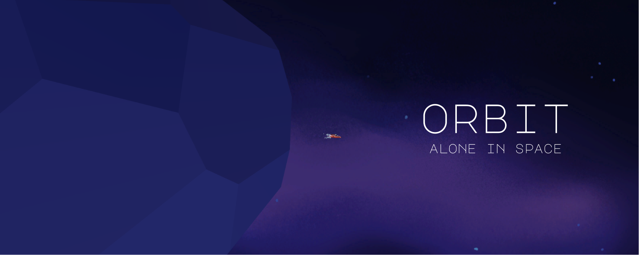 Orbit game, startscherm, een planeet met een ruitmeschip ernaast